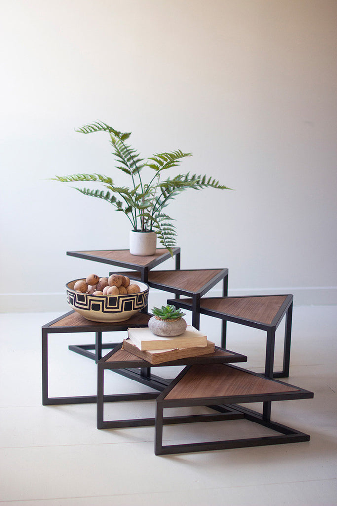 Set of 6 Metal and Wood Triangle Risers - Bombay Mercantile