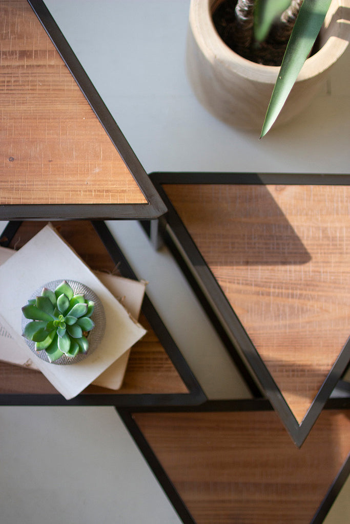Set of 6 Metal and Wood Triangle Risers - Bombay Mercantile