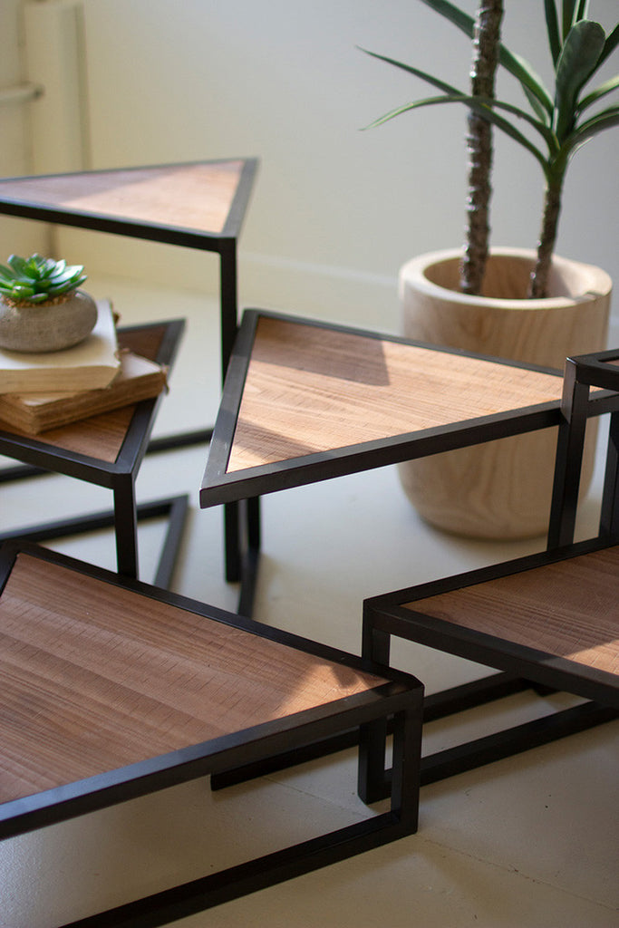 Set of 6 Metal and Wood Triangle Risers - Bombay Mercantile