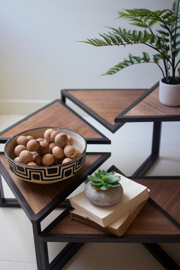 Set of 6 Metal and Wood Triangle Risers - Bombay Mercantile