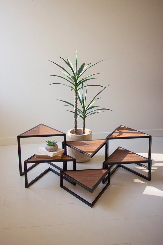 Set of 6 Metal and Wood Triangle Risers - Bombay Mercantile