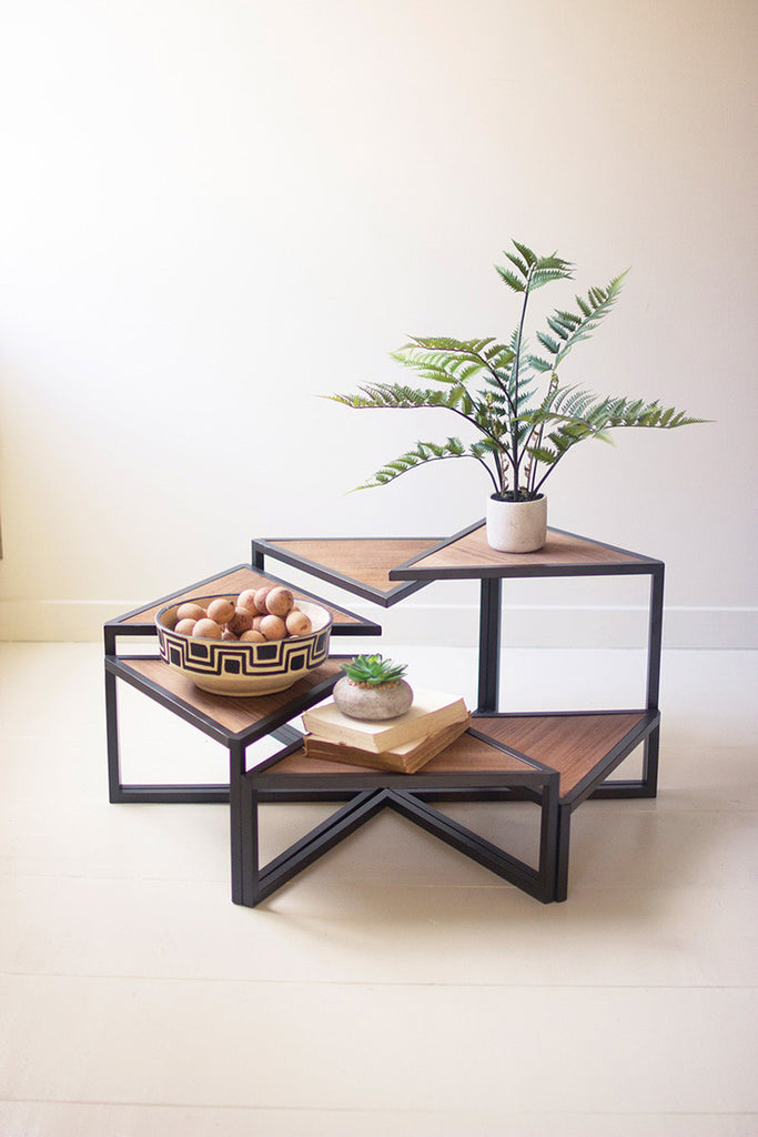 Set of 6 Metal and Wood Triangle Risers - Bombay Mercantile