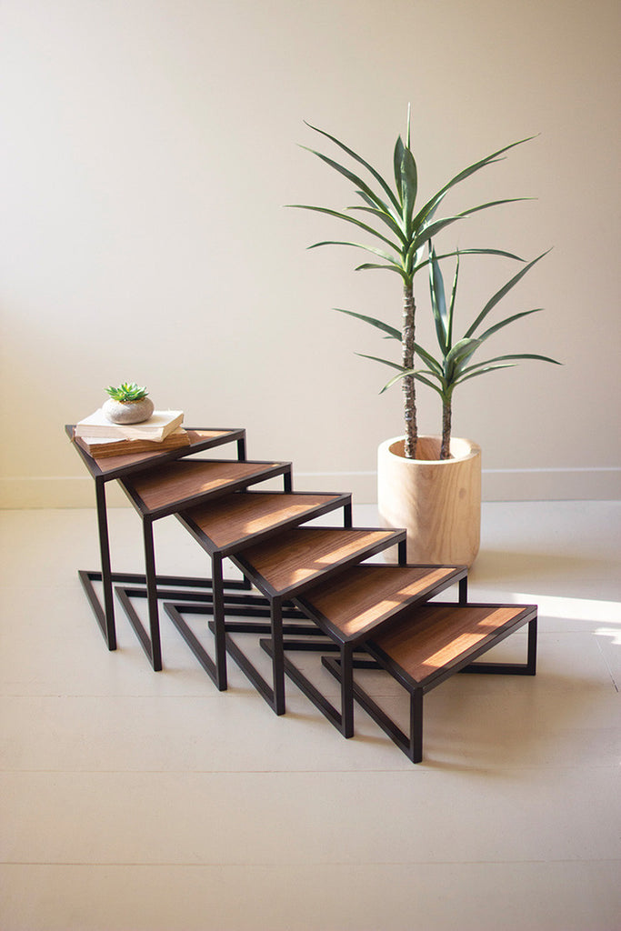 Set of 6 Metal and Wood Triangle Risers - Bombay Mercantile