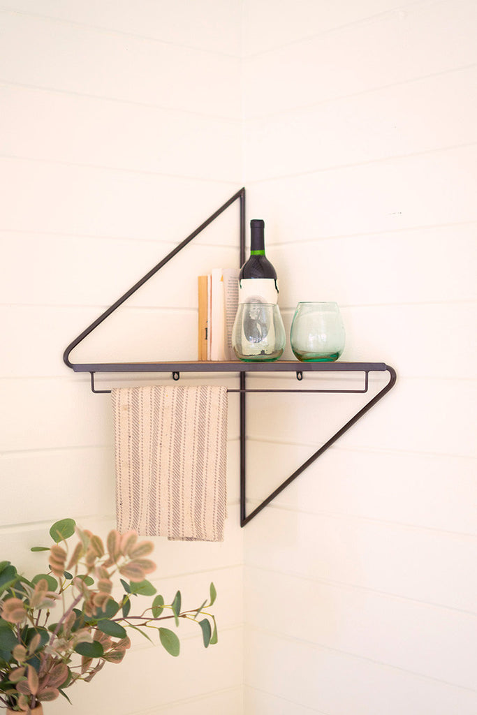 Metal and Wood Triangle Corner Shelf - Bombay Mercantile