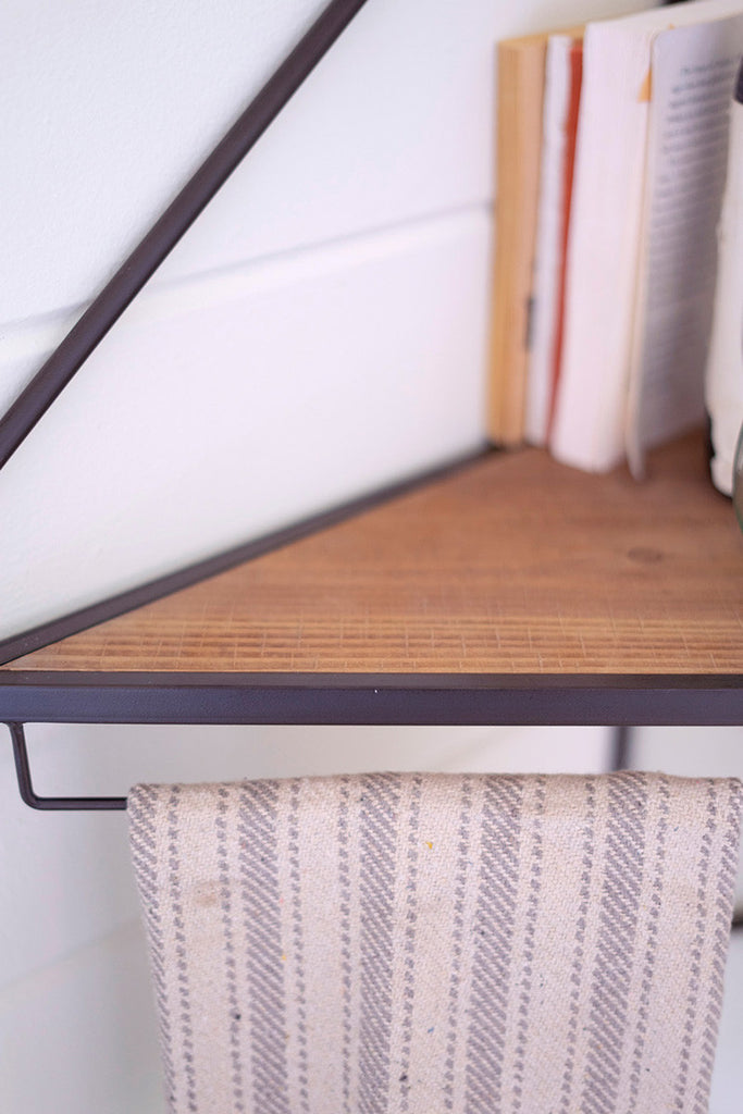 Metal and Wood Triangle Corner Shelf - Bombay Mercantile