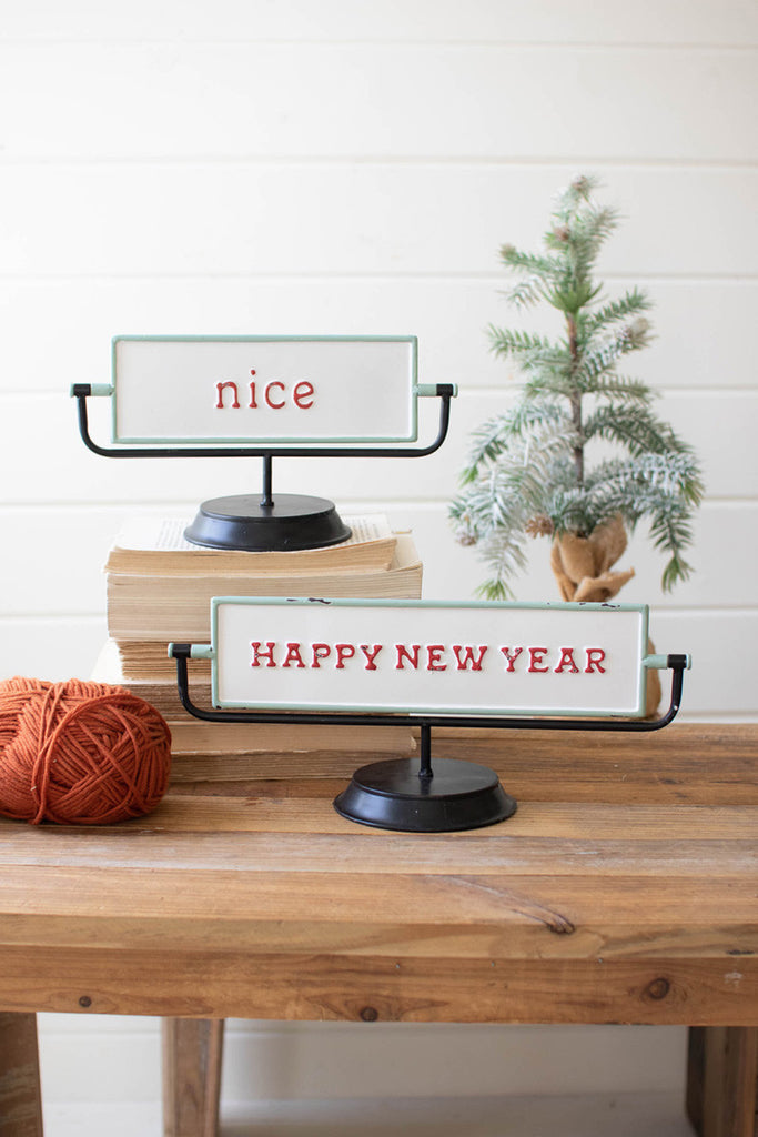 Naughty & Nice Enamel Flip Sign, Set of 2 - Bombay Mercantile