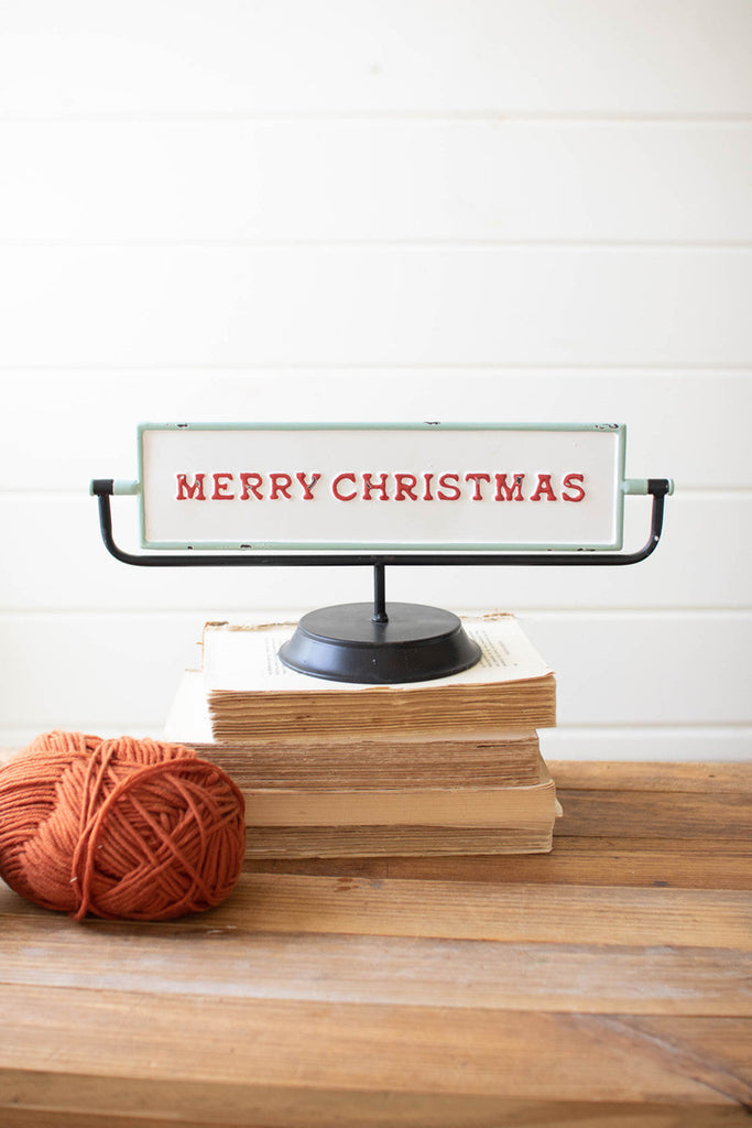 Merry Christmas & Happy New Year Enamel Flip Sign, Set of 2 - Bombay Mercantile