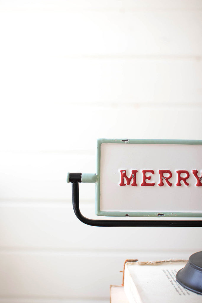 Merry Christmas & Happy New Year Enamel Flip Sign, Set of 2 - Bombay Mercantile