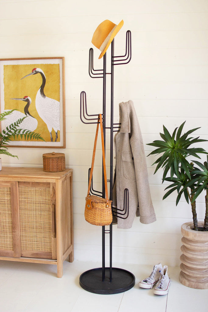 Black Iron Cactus Coat Tower - Bombay Mercantile