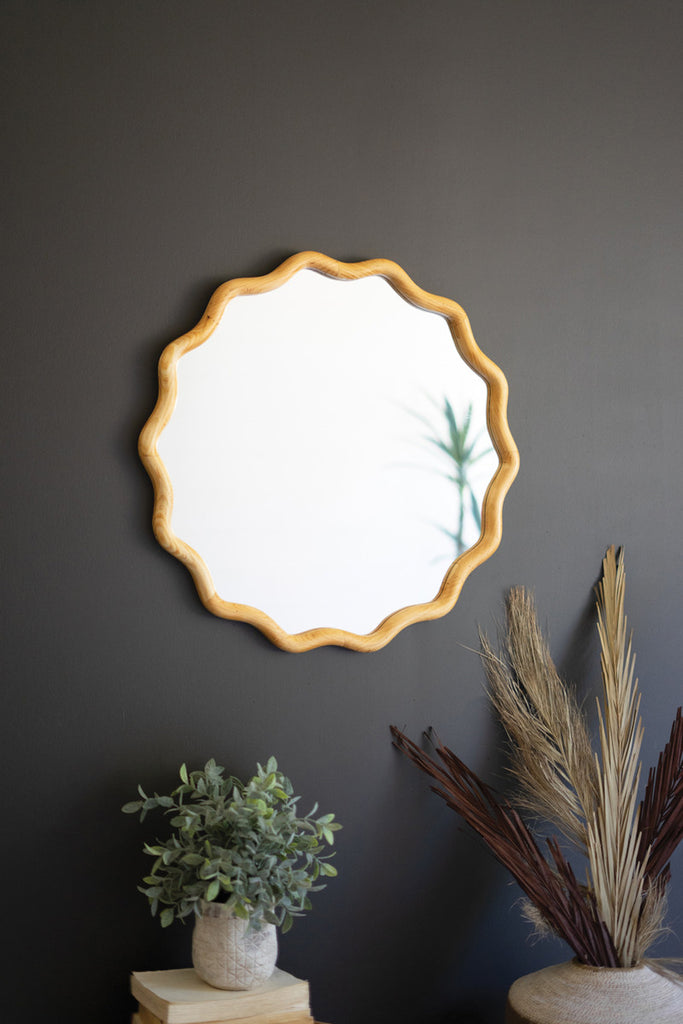 Squiggle Wood Circle Framed Mirror - Bombay Mercantile