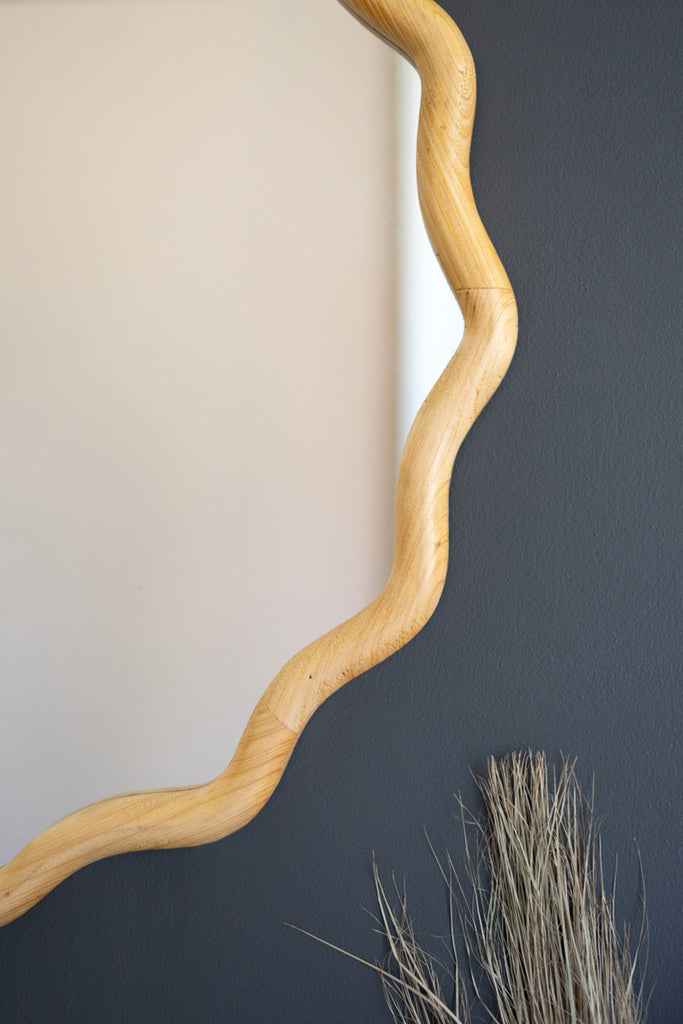 Squiggle Wood Circle Framed Mirror - Bombay Mercantile