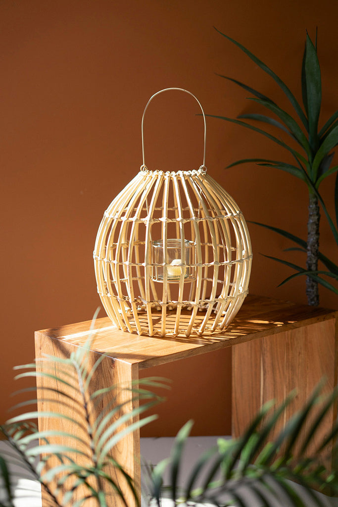 Round Bamboo Lantern with Glass Insert, Set of 2 - Bombay Mercantile
