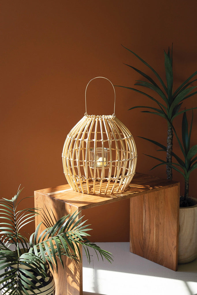 Round Bamboo Lantern with Glass Insert, Set of 2 - Bombay Mercantile