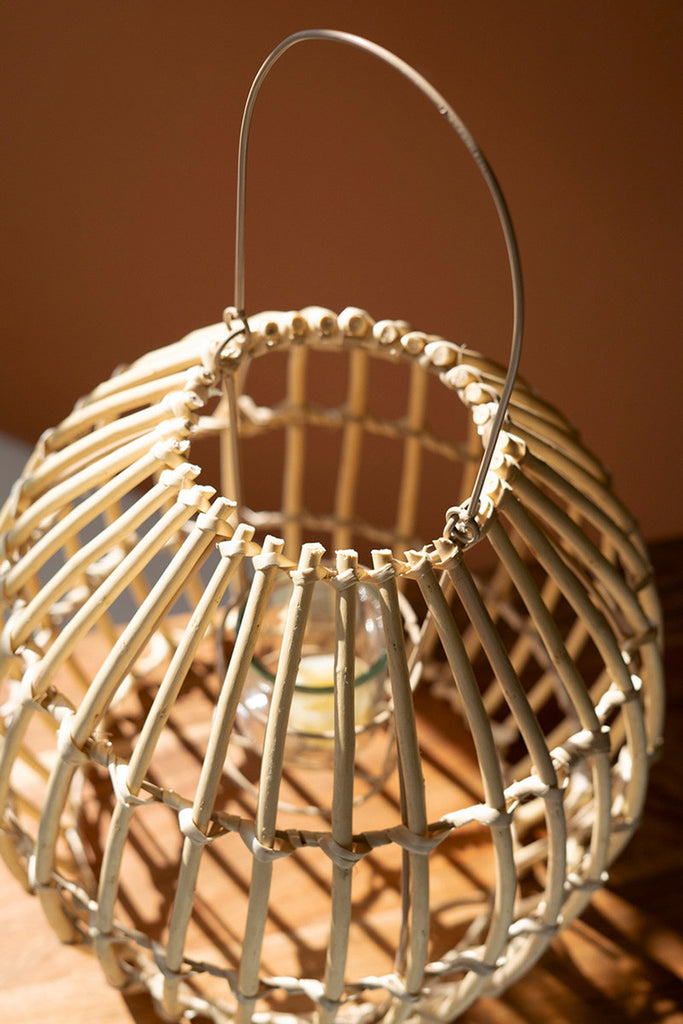 Round Bamboo Lantern with Glass Insert, Set of 2 - Bombay Mercantile