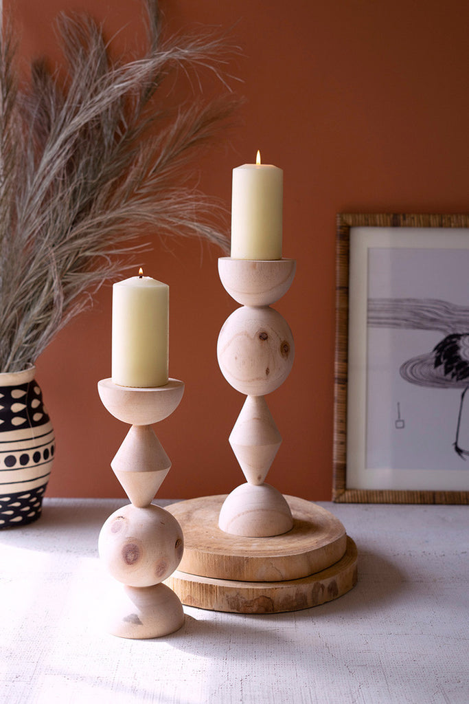 Set of 2 Turned Wood Candle Towers - Bombay Mercantile
