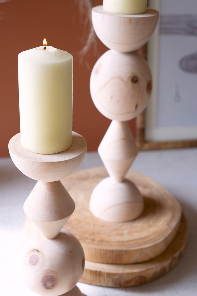 Set of 2 Turned Wood Candle Towers - Bombay Mercantile