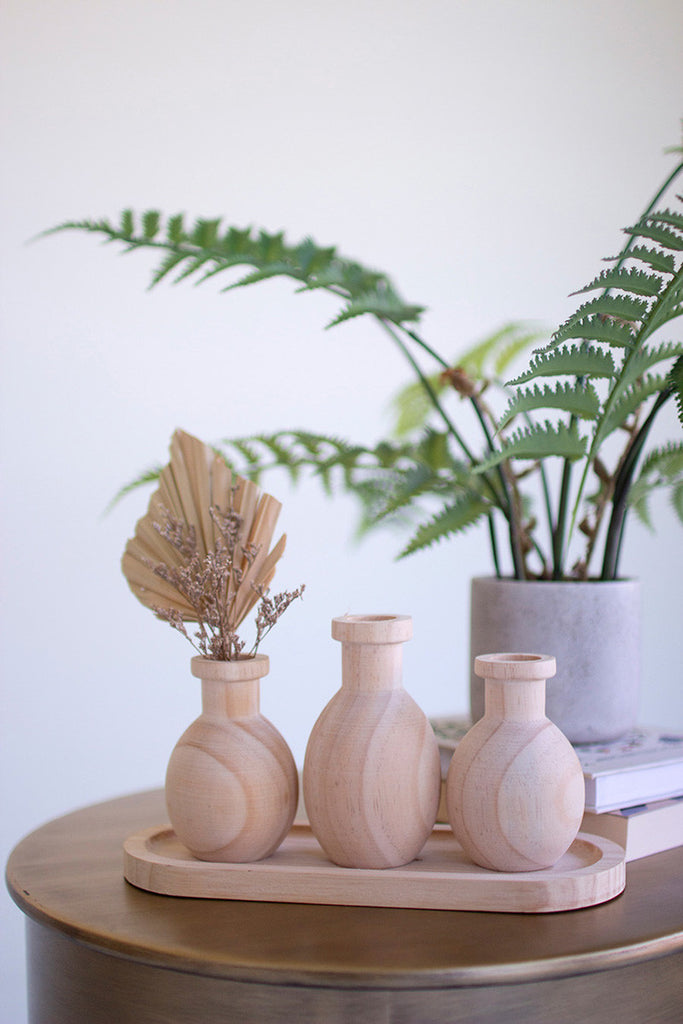 Three Wooden Bud Vases on a Tray - Bombay Mercantile