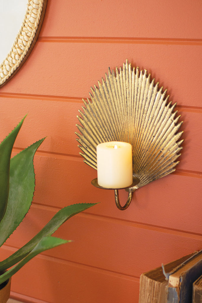 Antique Brass Palm Leaf Candle Sconce, Set of 2 - Bombay Mercantile