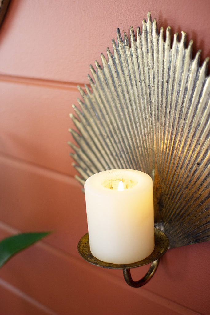 Antique Brass Palm Leaf Candle Sconce, Set of 2 - Bombay Mercantile