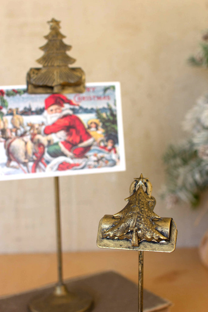 Set of 2 Christmas Tree Card Clips on Stands - Bombay Mercantile