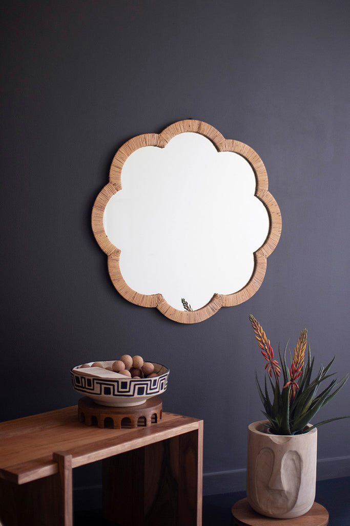 Woven Cane Flower Shaped Framed Mirror - Bombay Mercantile