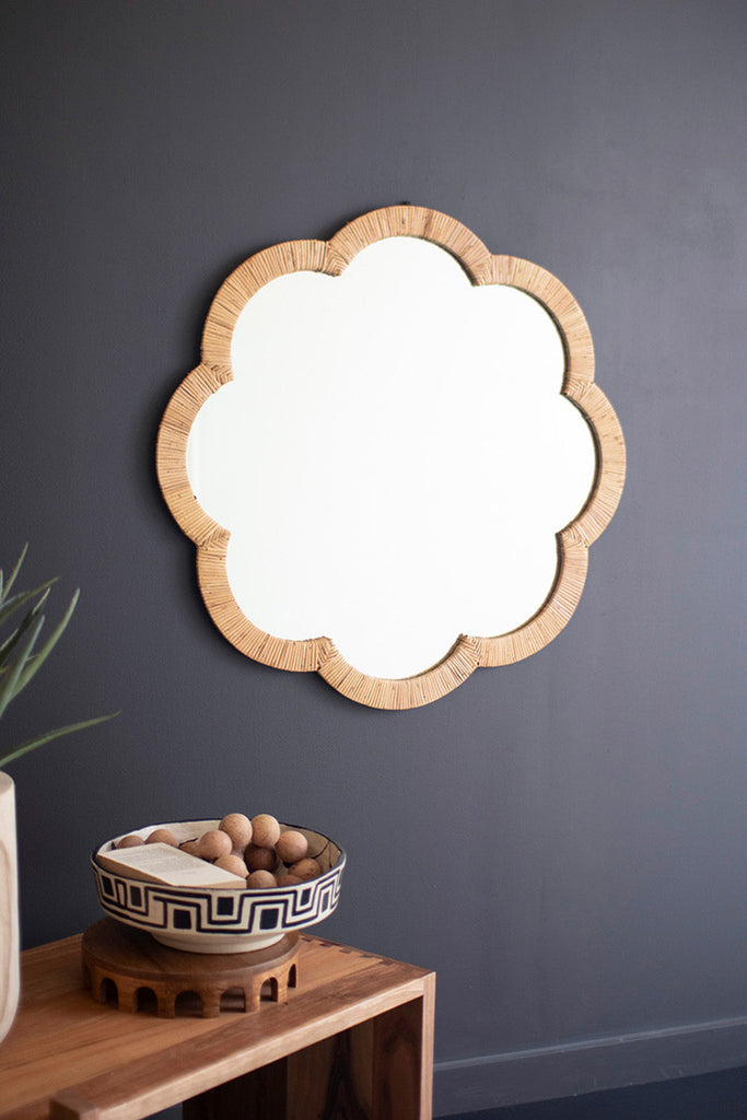 Woven Cane Flower Shaped Framed Mirror - Bombay Mercantile