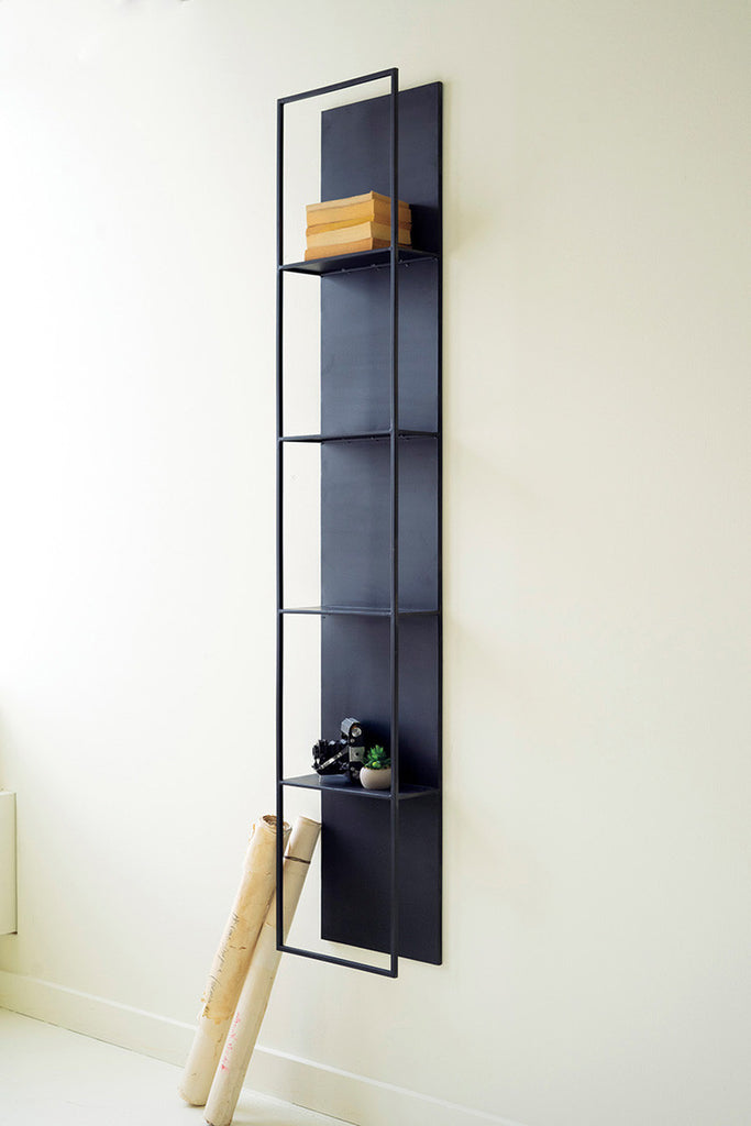 Tall Black Metal Four-Tiered Wall Shelf - Bombay Mercantile