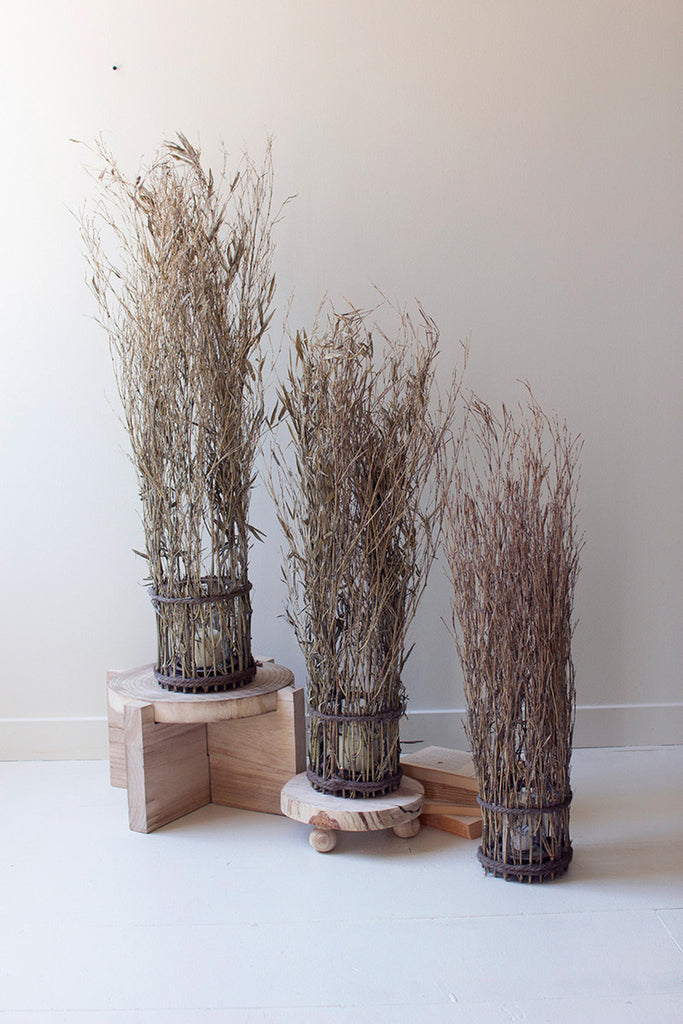 Set of 3 Tall Natural Bamboo and Wood Lanterns - Bombay Mercantile