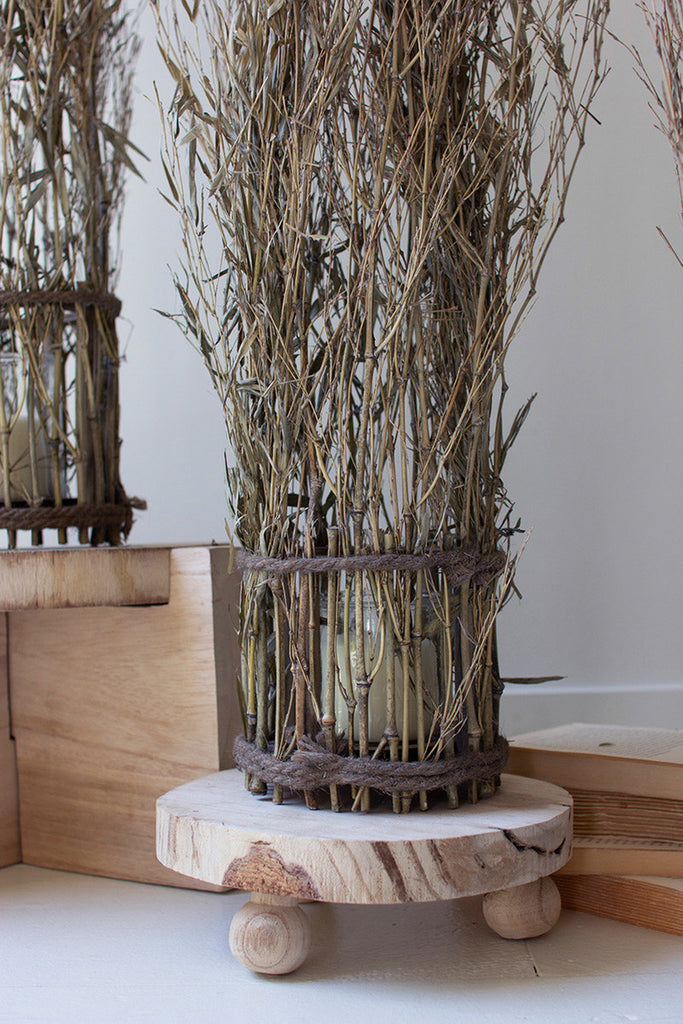 Set of 3 Tall Natural Bamboo and Wood Lanterns - Bombay Mercantile