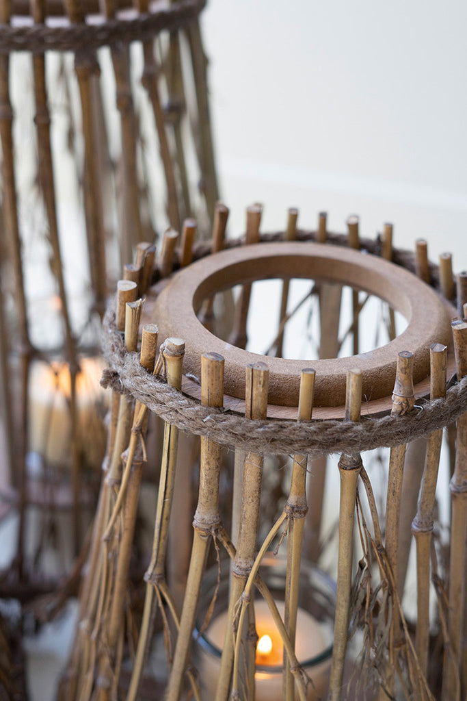 Set of 3 Natural Bamboo and Wood Lanterns - Bombay Mercantile
