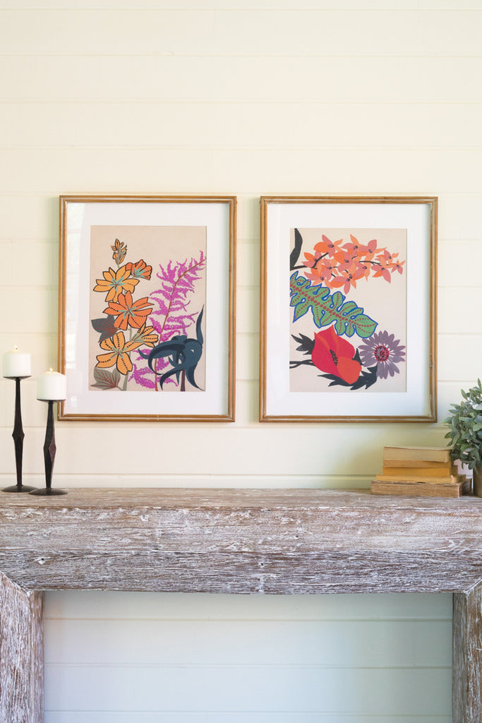 Set of 2 Framed Floral Prints Under Glass - Bombay Mercantile