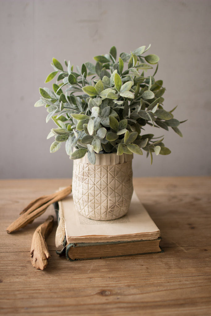 Artificial Sage with Criss Cross White Pot, Set of 4 - Bombay Mercantile