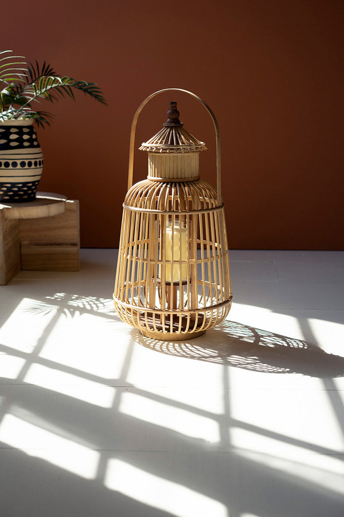 Bamboo Pagoda Lantern with Glass Insert - Bombay Mercantile