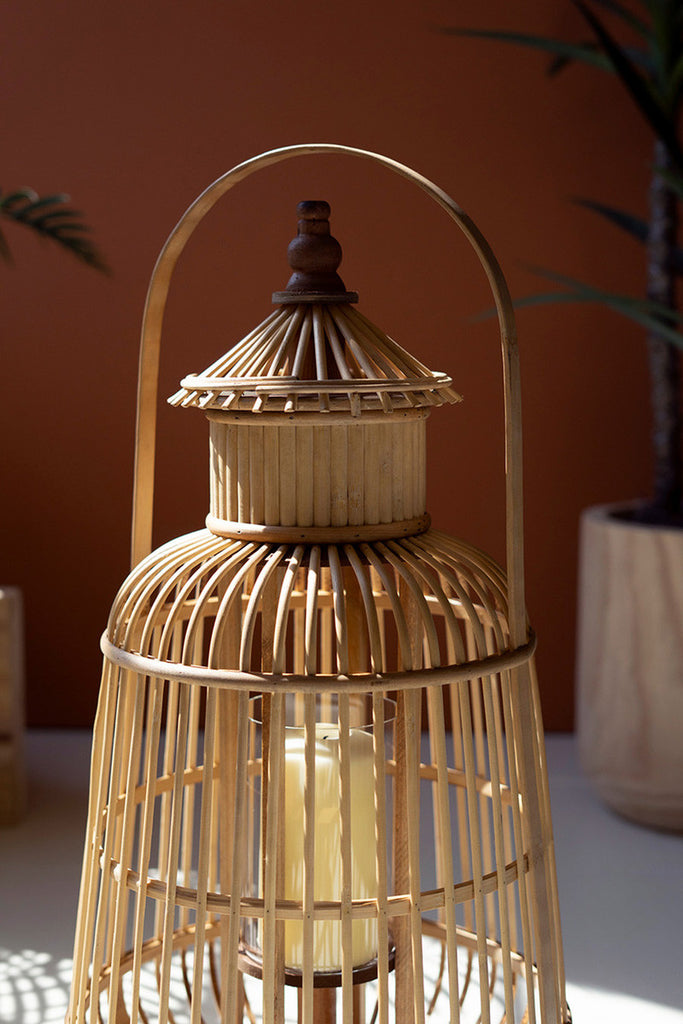 Bamboo Pagoda Lantern with Glass Insert - Bombay Mercantile
