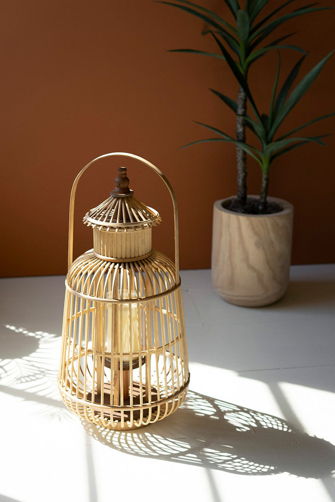 Bamboo Pagoda Lantern with Glass Insert - Bombay Mercantile