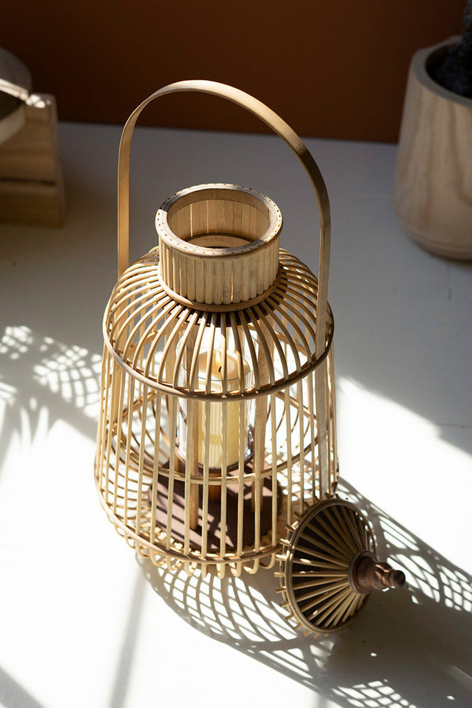Bamboo Pagoda Lantern with Glass Insert - Bombay Mercantile