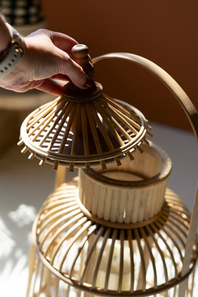 Bamboo Pagoda Lantern with Glass Insert - Bombay Mercantile