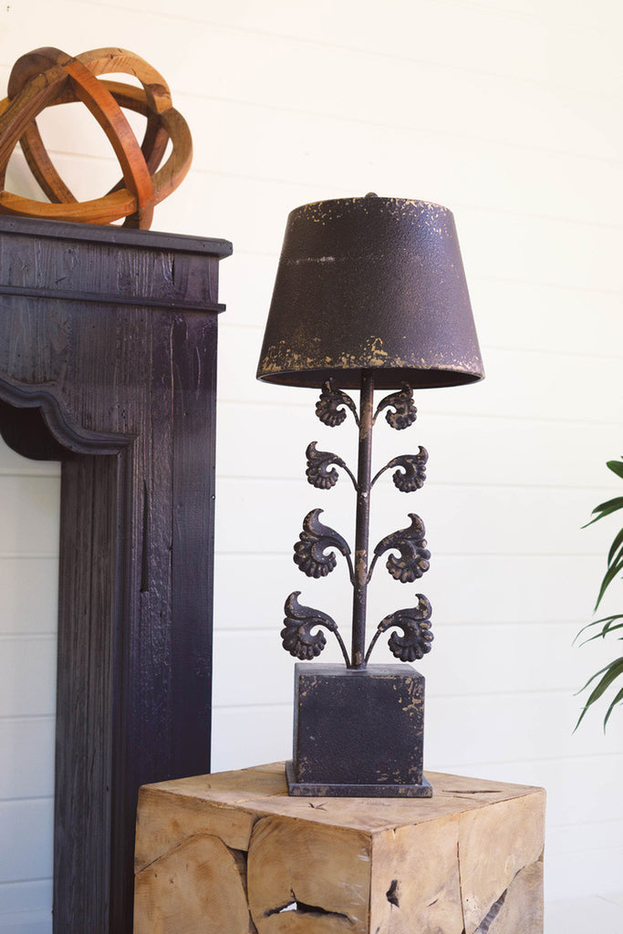 Antique Black Table Lamp with Filigree - Bombay Mercantile