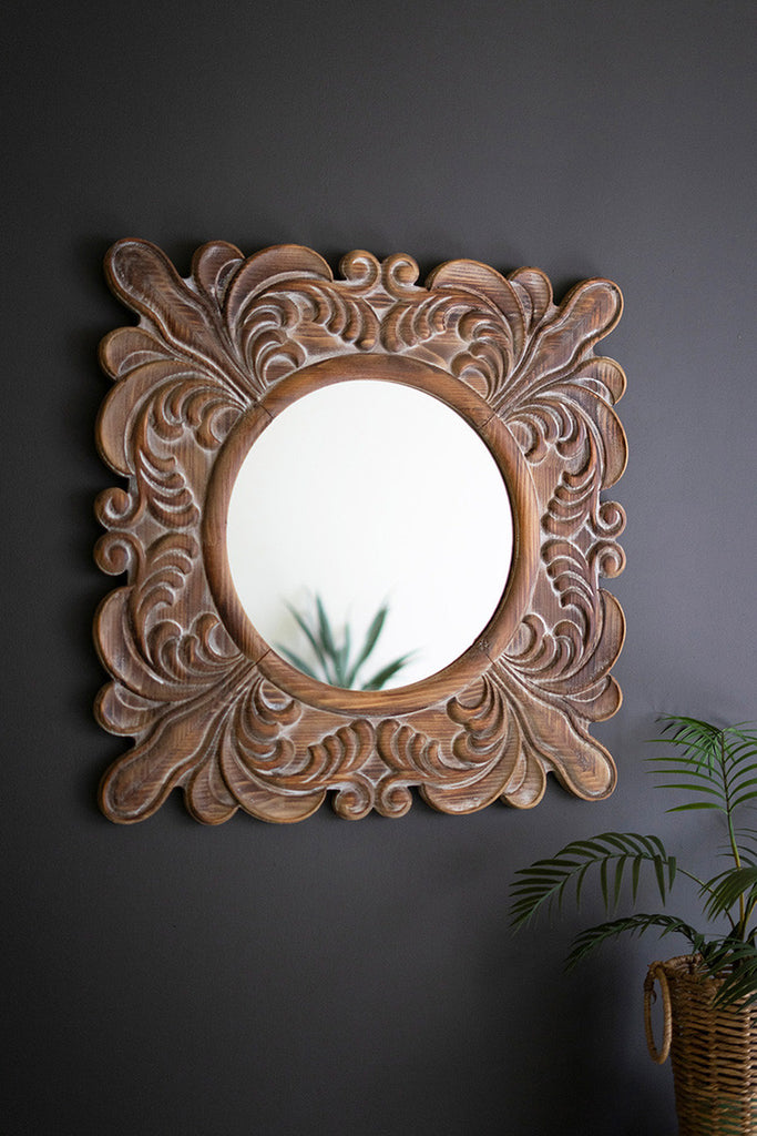 Carved Fleur De Lis Framed Mirror - Bombay Mercantile