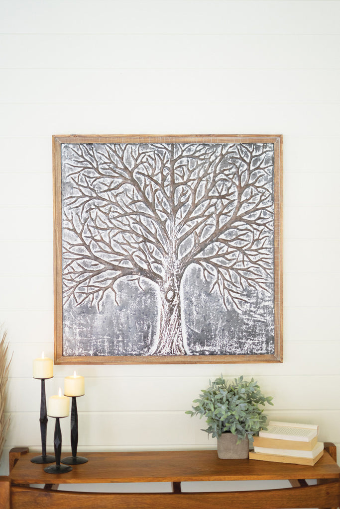 Wood Framed Embossed Metal Tree - Bombay Mercantile