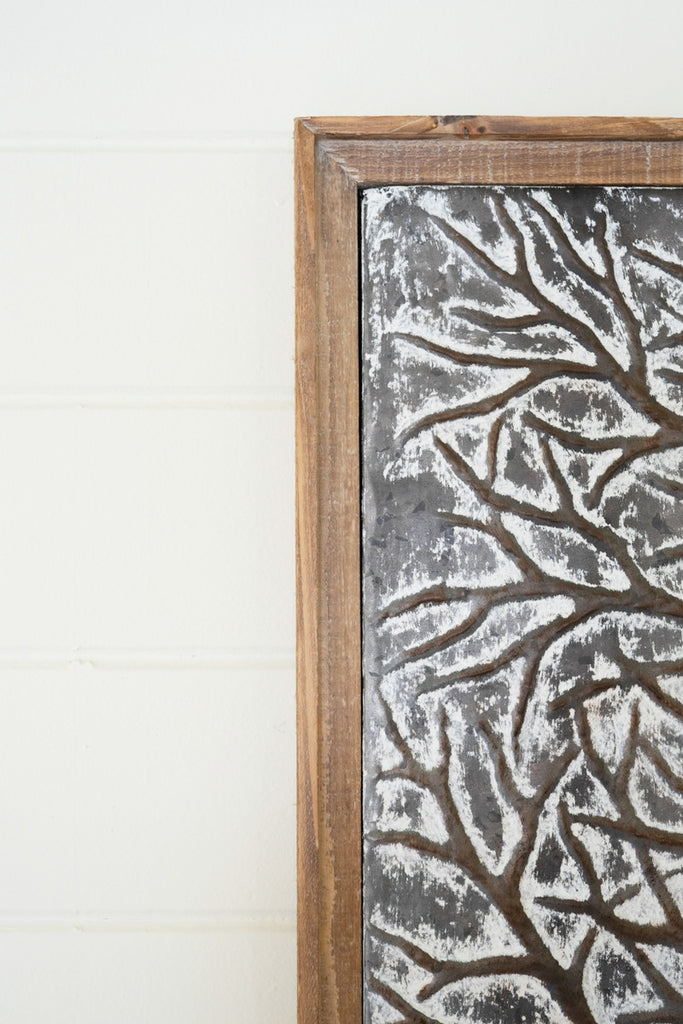 Wood Framed Embossed Metal Tree - Bombay Mercantile
