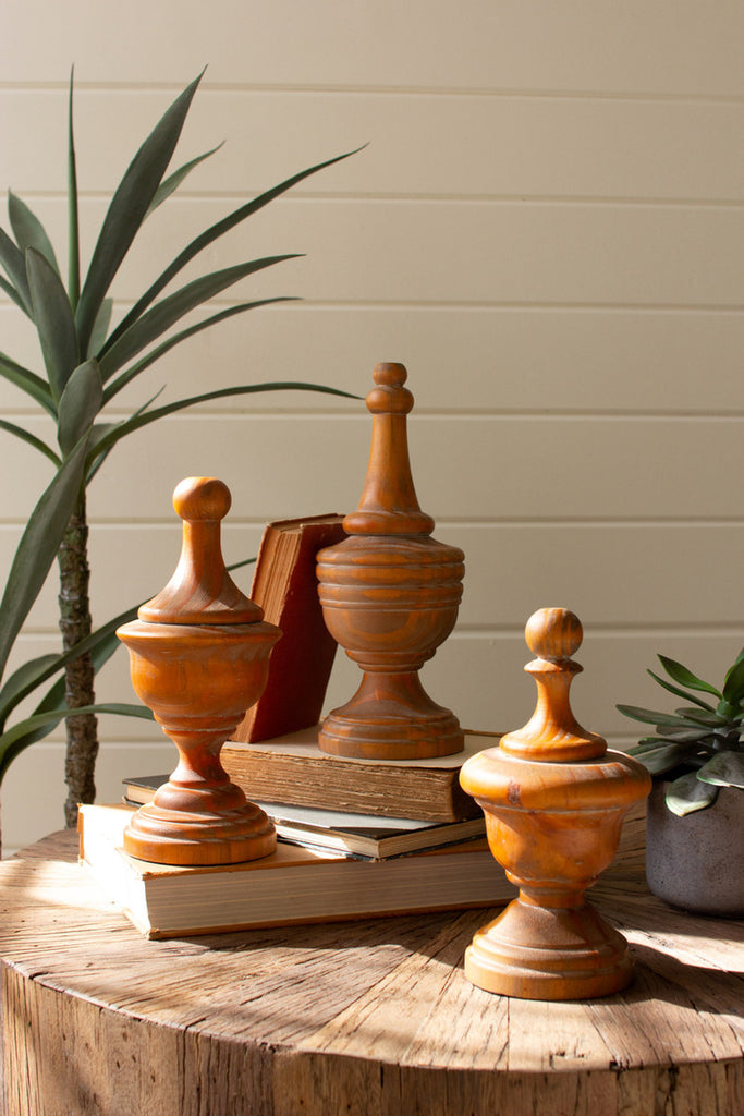 Set of 3 Turned Wood Finials - Bombay Mercantile