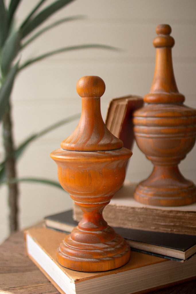 Set of 3 Turned Wood Finials - Bombay Mercantile