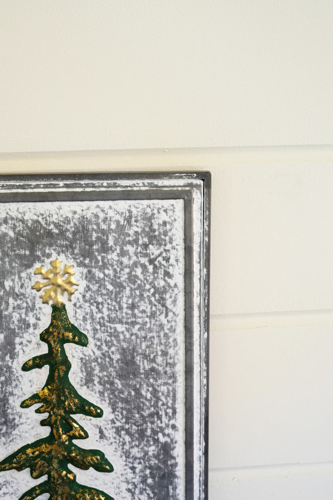 Set of 2 Painted Embossed Metal Christmas Trees Wall Art - Bombay Mercantile