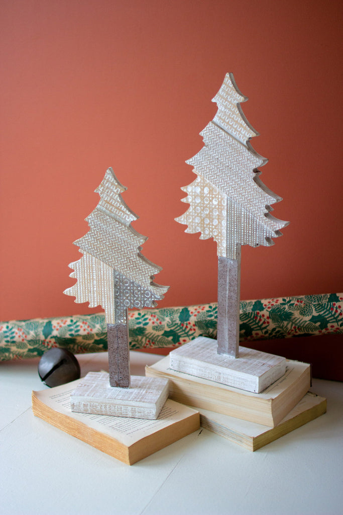 Set of 2 Wooden Christmas Trees on Bases - Bombay Mercantile