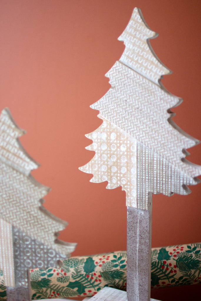 Set of 2 Wooden Christmas Trees on Bases - Bombay Mercantile