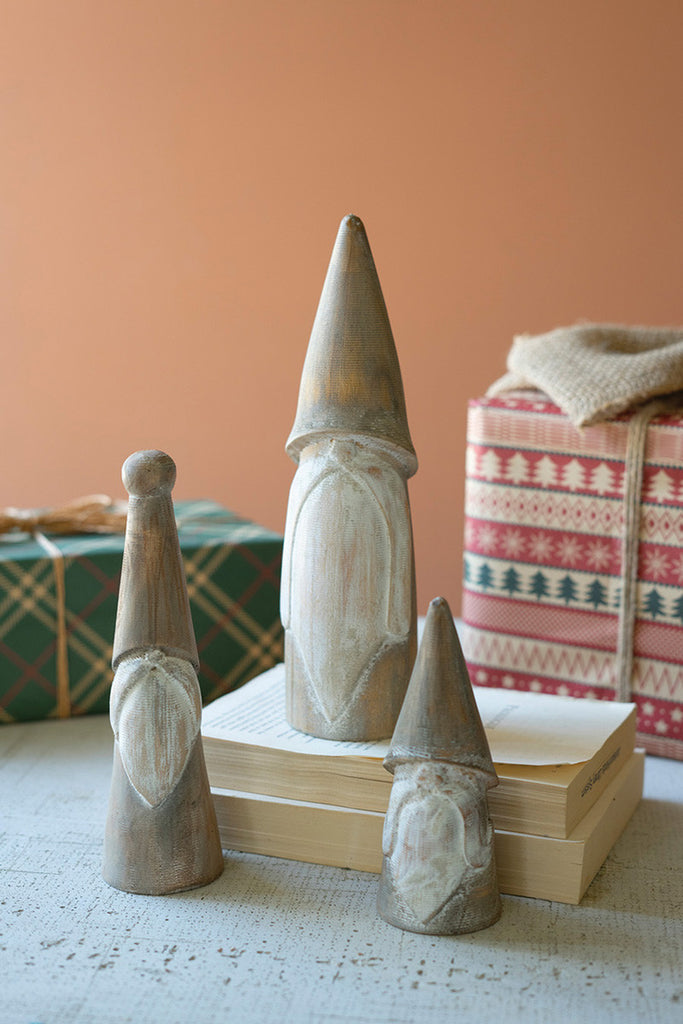 Set of 3 Washed Pine Santas - Bombay Mercantile
