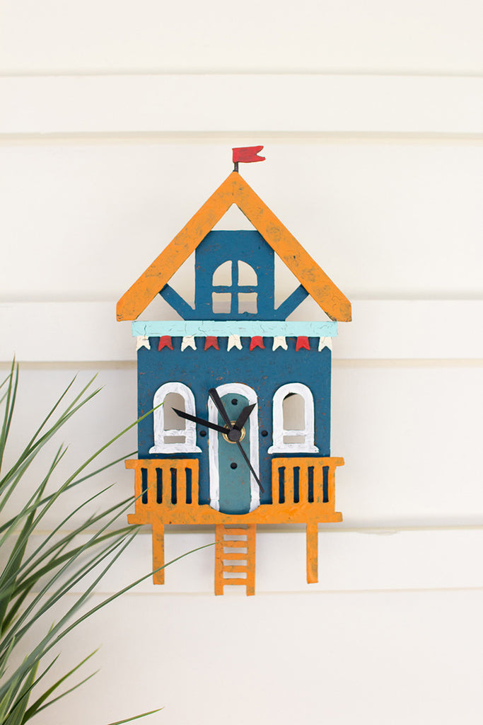 Hand-Painted Metal Beach House Clock - Bombay Mercantile