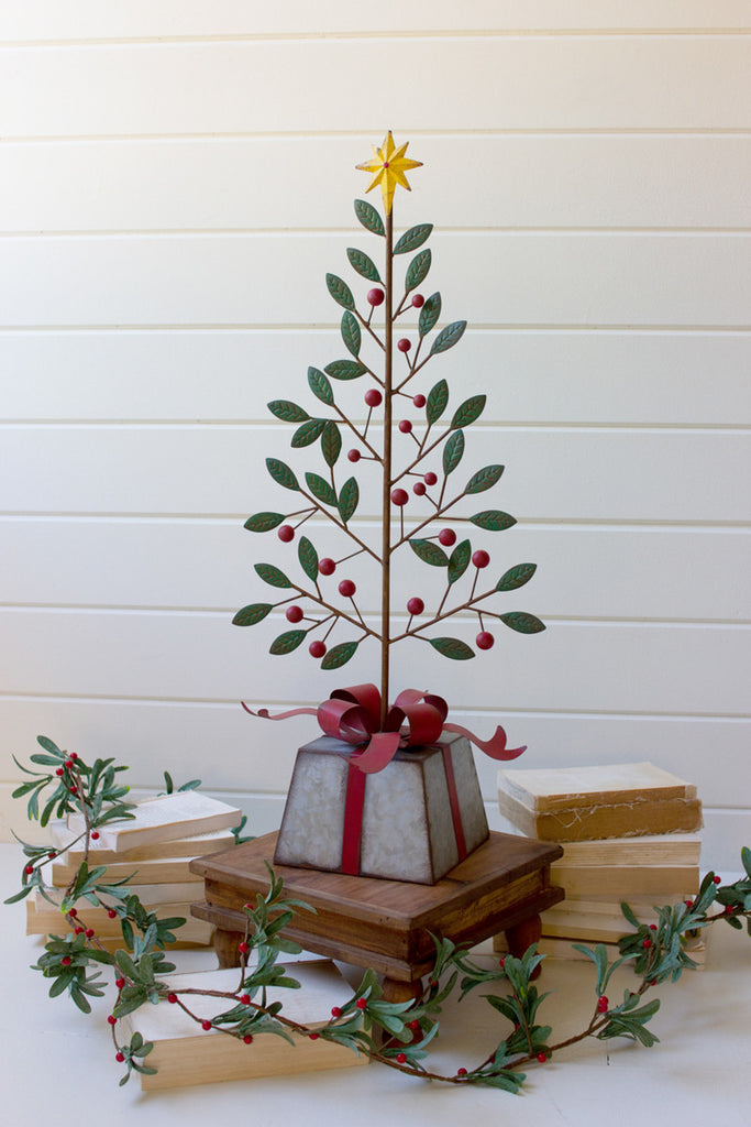 Painted Metal Christmas Tree with Gold Star - Bombay Mercantile