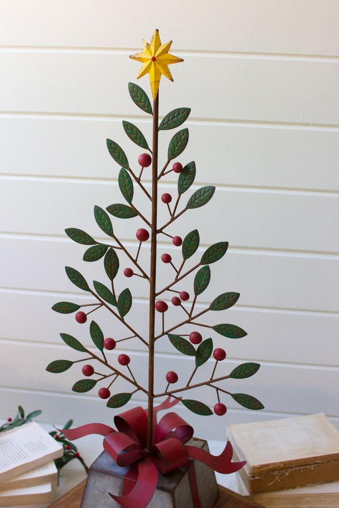 Painted Metal Christmas Tree with Gold Star - Bombay Mercantile